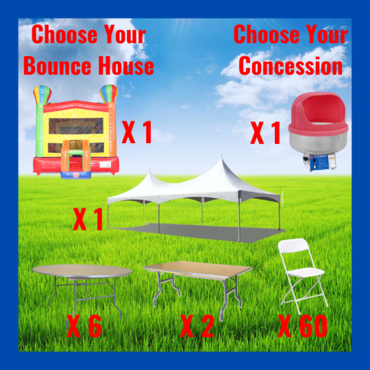 Tent Package For 60 Guest and a Bounce House