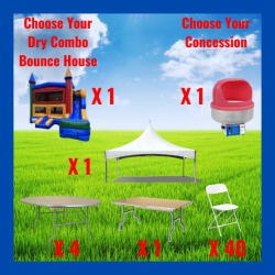 Tent Package For 40 Guest and a Dry Combo Bounce House