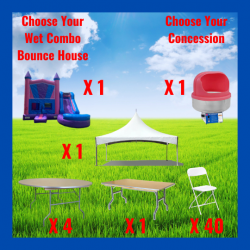 Tent Package For 40 Guest and a Wet Combo Bounce House