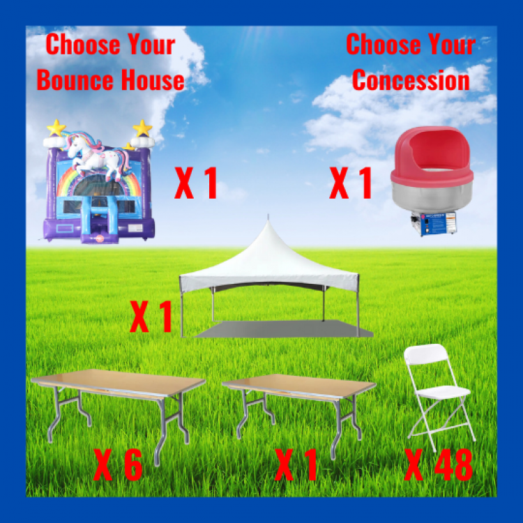 Tent Package For 48 Guest and a Bounce House