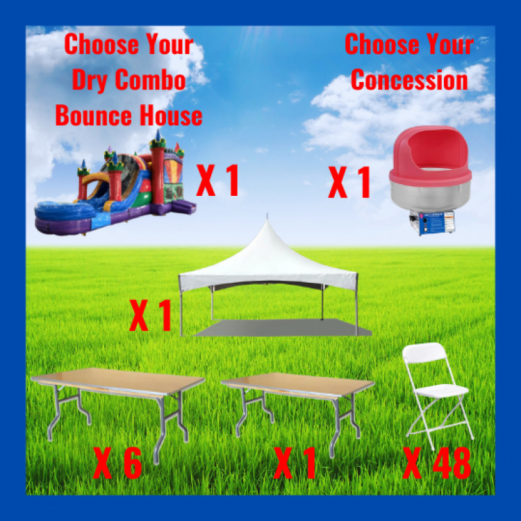 Tent Package For 48 Guest and a Dry Combo Bounce House