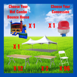 Tent Package For 96 Guest and a Wet Combo Bounce House